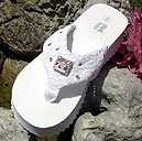 White platform bridal flip flops with memories frame.  Carry your loved ones or pets with you down the aisle!