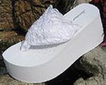 Platform white lace and sequin and pearl flip flops for brides