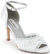 White Satin Bridal Sandals with romantic Ruffle for weddings